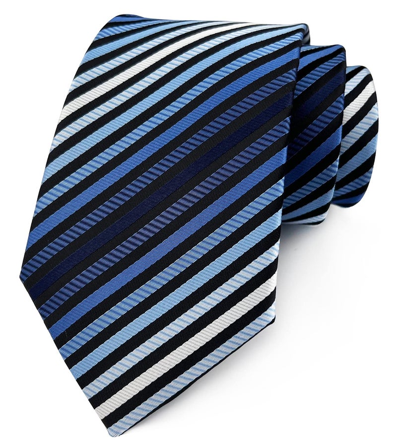 Secdtie Men's Stripe Blue Black White Silk Tie Formal Soft Necktie Best Fathers day Gift - Image 1